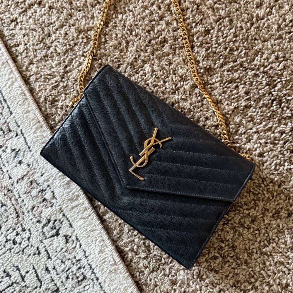 Saint Laurent Black Crossbody Bag with Gold Chain
